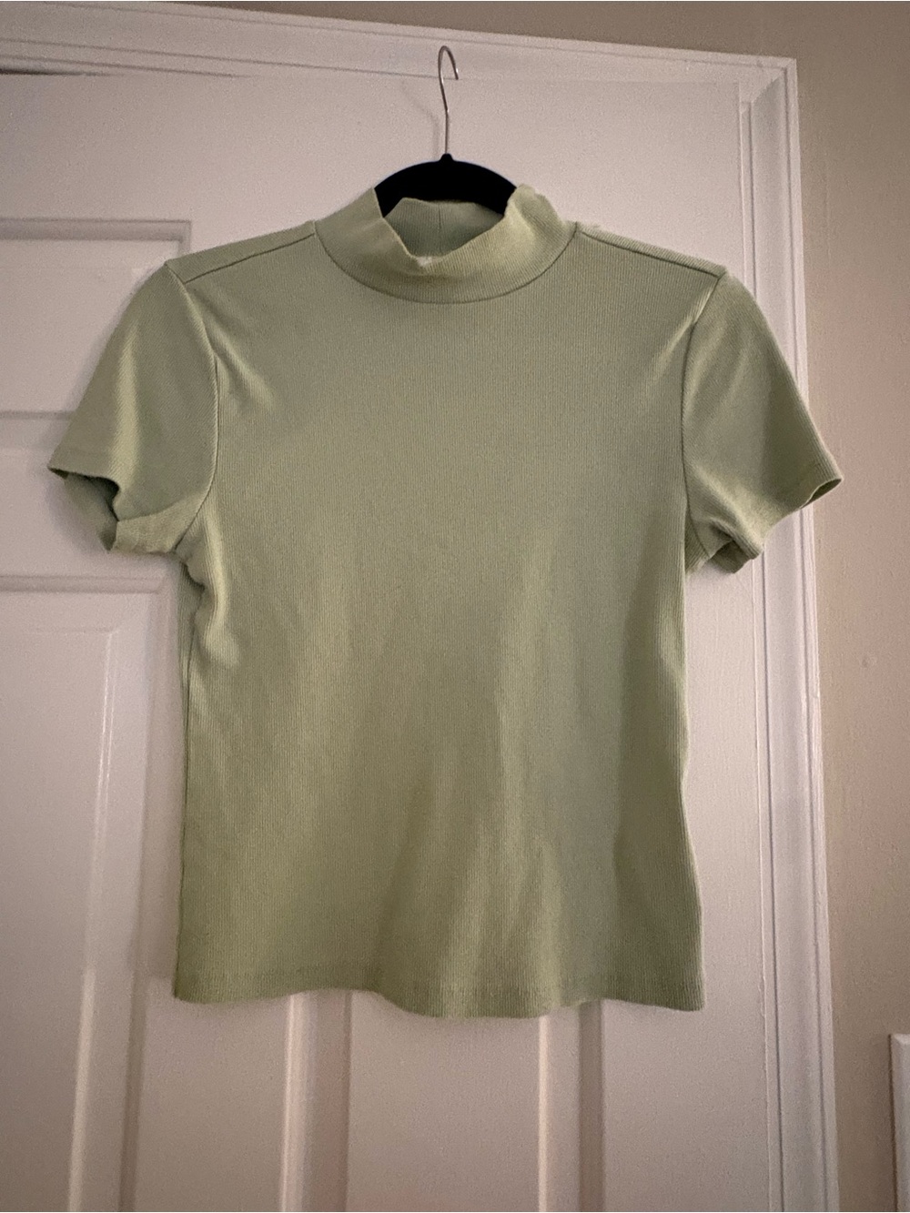 Maeve Light Green Mock Neck Short Sleeve Top